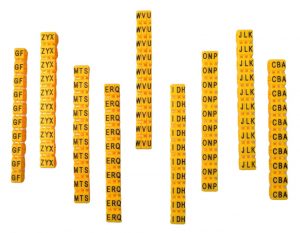 cable marker alphabetas black words in yellow background
