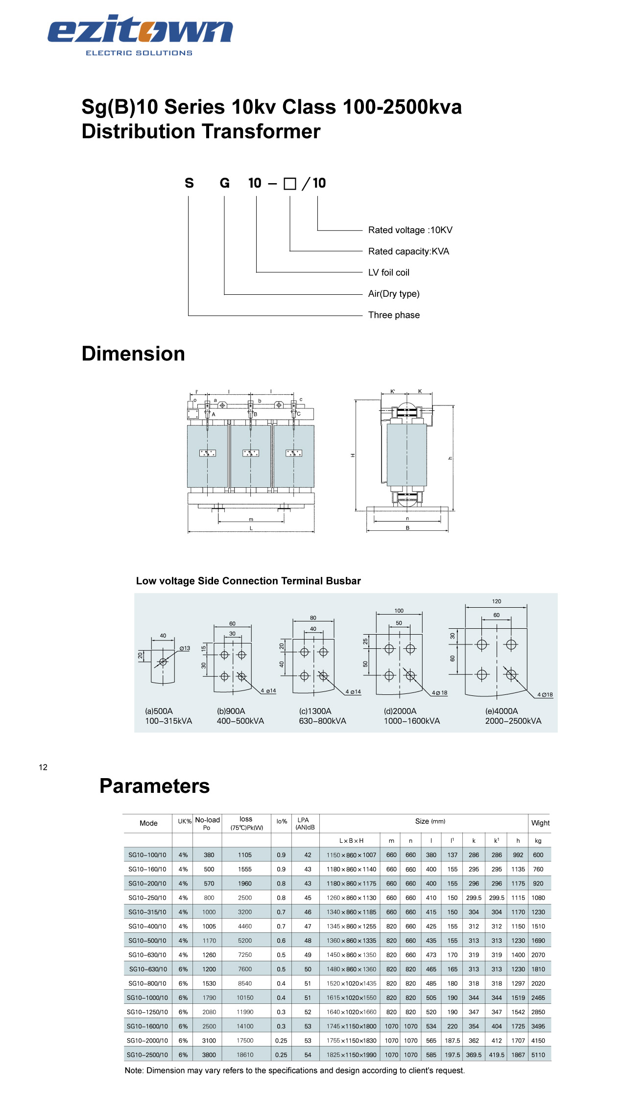 sg-b-10-ventilated-grade-h-transformer-dry-type-specification